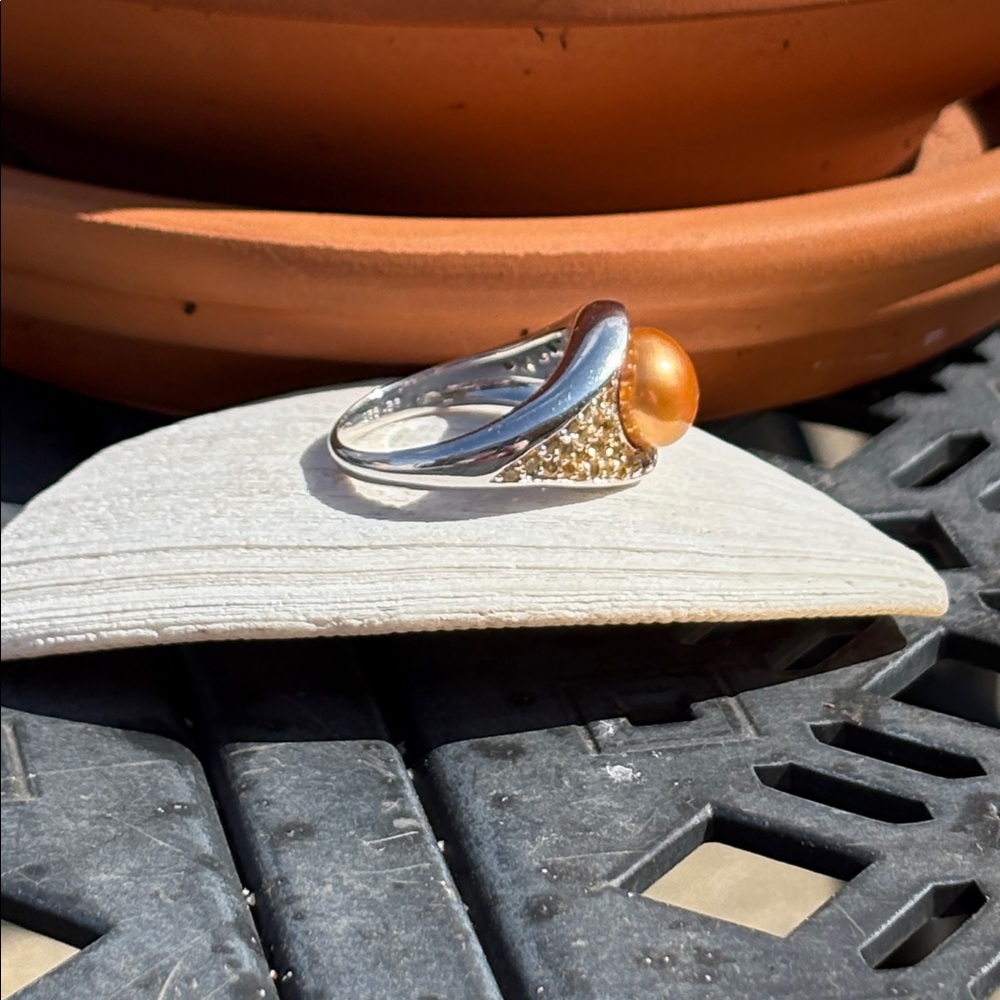 Honora Golden Pearl 9.5mm & Citrine Sterling Silver Statement Ring Size 8 - Picture 6 of 12